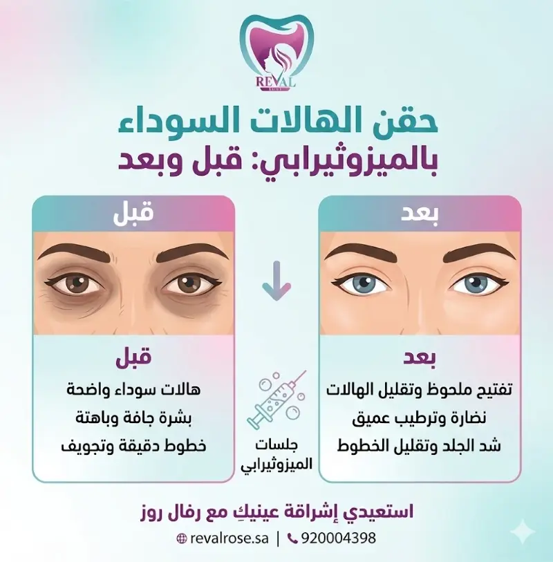 حقن الهالات السوداء بالميزوثيرابي قبل وبعد