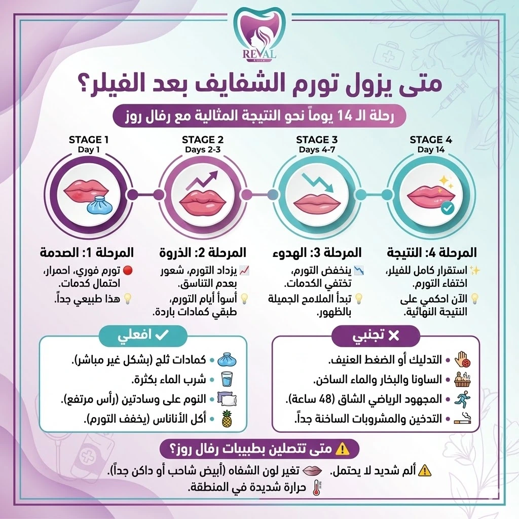 متى يزول تورم الشفايف بعد الفيلر؟
