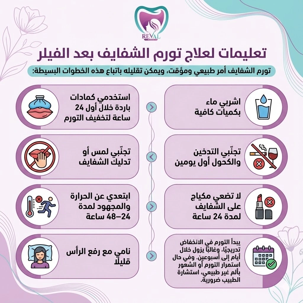 كيفية تخفيف تورم الشفايف بعد الفيلر_ تعليمات بعد فيلر الشفاه