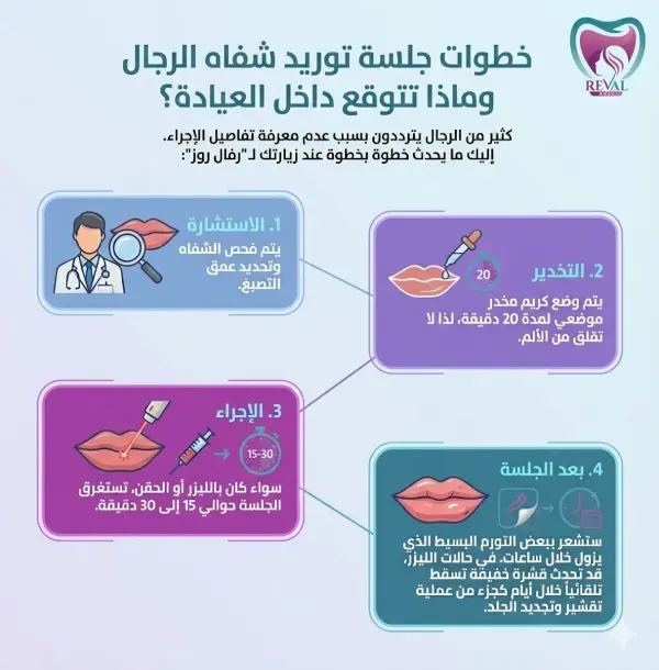 خطوات جلسة توريد شفاه الرجال
